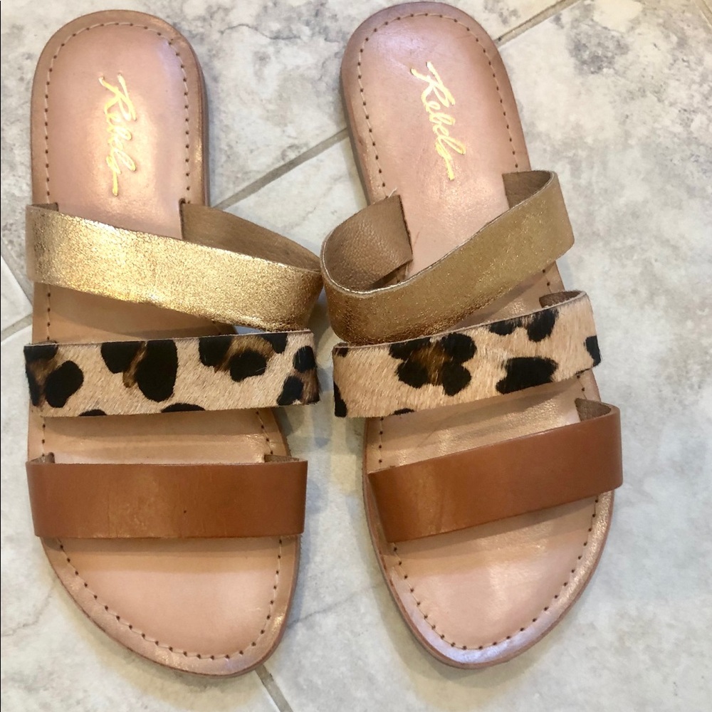 Rebel Animal Print/Metallic Slide Sandals